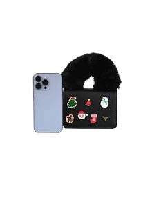 Girls Christmas Tree & Snowman Decor Chain Flap Square Bag - Black - View 3