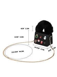 Girls Christmas Tree & Snowman Decor Chain Flap Square Bag - Black - View 4