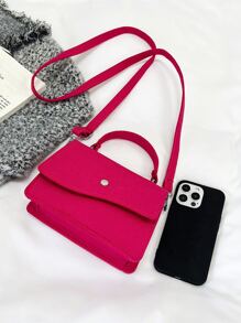 迷你螢光紅翻蓋方包 - 玫紅色 - 查看 4