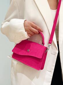 迷你螢光紅翻蓋方包 - 玫紅色 - 查看 6