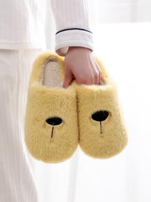 Cartoon Embroidery Fluffy Bedroom Slippers - Yellow - View 1