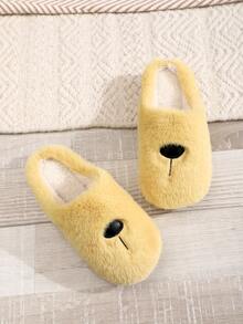 Cartoon Embroidery Fluffy Bedroom Slippers - Yellow - View 3