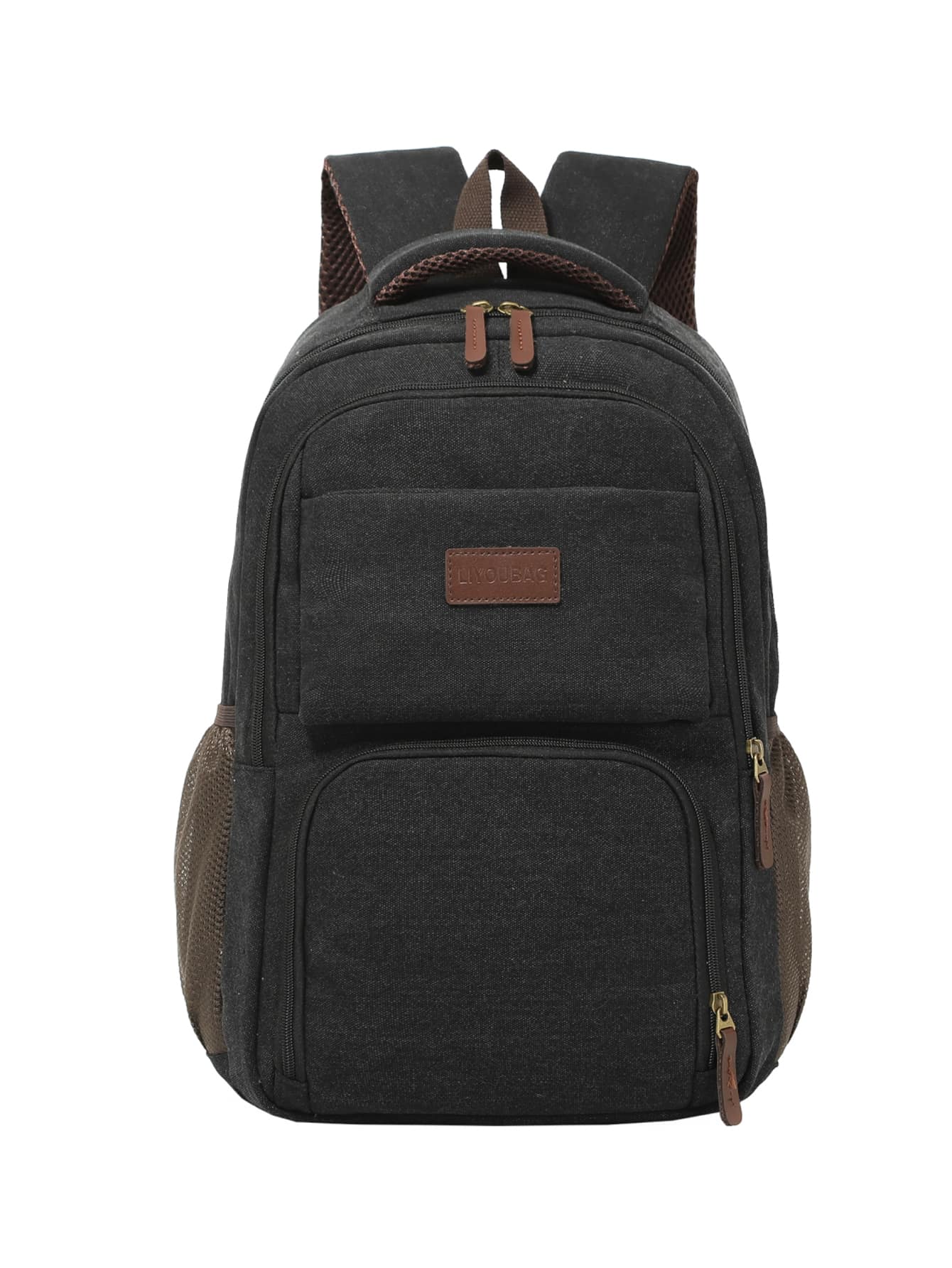Men Letter Patch Decor Mesh Panel Casual Daypack - Black - View 1
