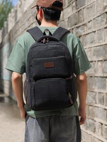 Men Letter Patch Decor Mesh Panel Casual Daypack - Black - View 2