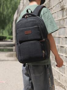 Men Letter Patch Decor Mesh Panel Casual Daypack - Black - View 5