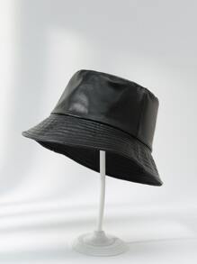 1 Mũ Ngư Dân Da Pu Nữ Có Hai Mặt, Mũ Ngư Dân Màu Đen Cổ Điển Cho Mùa Thu Đông - màu đen - Xem 1