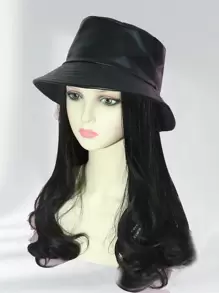 1 Mũ Ngư Dân Da Pu Nữ Có Hai Mặt, Mũ Ngư Dân Màu Đen Cổ Điển Cho Mùa Thu Đông - màu đen - Xem 2