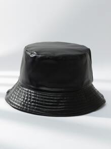 1 Mũ Ngư Dân Da Pu Nữ Có Hai Mặt, Mũ Ngư Dân Màu Đen Cổ Điển Cho Mùa Thu Đông - màu đen - Xem 4