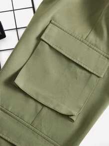 SHEIN Boys Drawstring Waist Cargo Trousers - Army Green - View 6