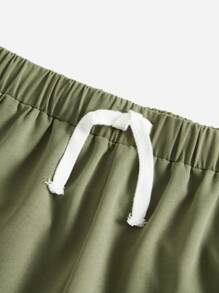 SHEIN Boys Drawstring Waist Cargo Trousers - Army Green - View 5