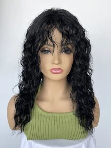 中等卷人造假髮帶劉海 - 黑色 - 查看 1