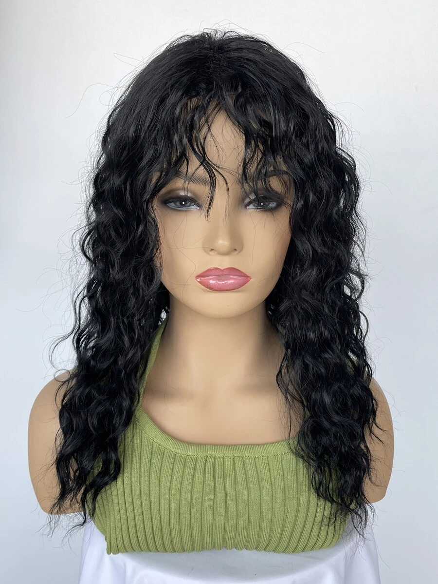 中等卷人造假髮帶劉海 - 黑色 - 查看 1