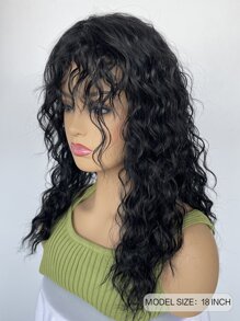 中等卷人造假髮帶劉海 - 黑色 - 查看 2