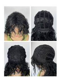 中等卷人造假髮帶劉海 - 黑色 - 查看 4