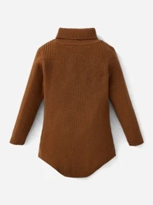 SHEIN Baby Solid Turtleneck Knit Bodysuit - Coffee Brown - View 2