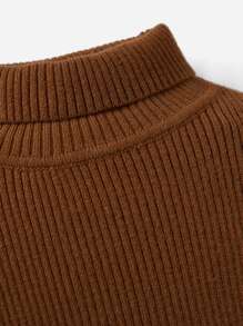 SHEIN Baby Solid Turtleneck Knit Bodysuit - Coffee Brown - View 4