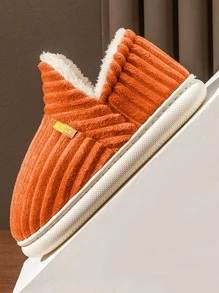 秋冬女士橙色未来主义字母贴花卧室拖鞋，带保暖内衬，万圣节主题，毛绒拖鞋 - 橘色 - 查看 5