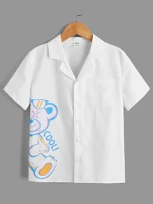 SHEIN 男孩熊和字母圖案西裝領襯衫