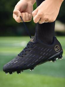 TOLLN 1 Pair Men's All-Black FG Spikes PU Waterproof & Abrasion-Resistant Football/Soccer Shoes With Mirror Reflective Surface - Black - View 3