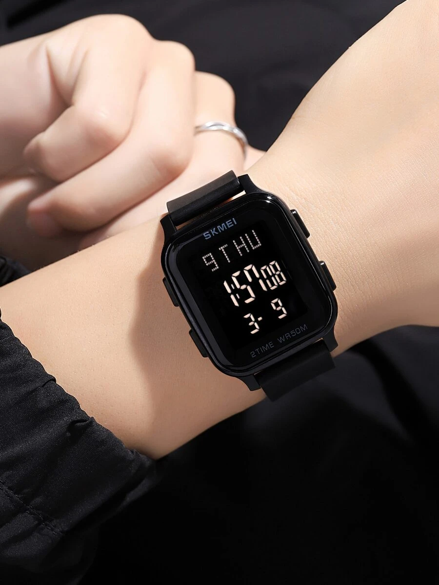 Skmei 男士方形多功能防水數字手錶 - 黑色 - 查看 1