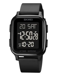 Skmei 男士方形多功能防水數字手錶 - 黑色 - 查看 2