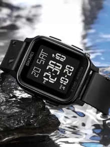 Skmei 男士方形多功能防水數字手錶 - 黑色 - 查看 4