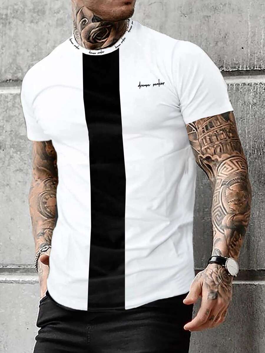 Manfinity Homme Men Letter Graphic Colourblock Tee - White - View 1