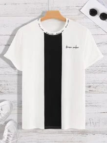 Manfinity Homme Men Letter Graphic Colourblock Tee - White - View 3