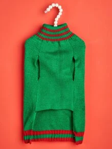 1件綠色針織寵物毛衣,帶有毛絨球和聖誕樂譜印花,適用於狗狗,冬季保暖 - 綠色 - 查看 4