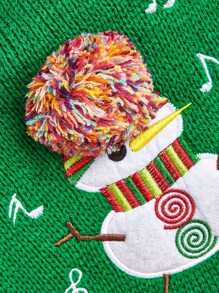 1件綠色針織寵物毛衣,帶有毛絨球和聖誕樂譜印花,適用於狗狗,冬季保暖 - 綠色 - 查看 5