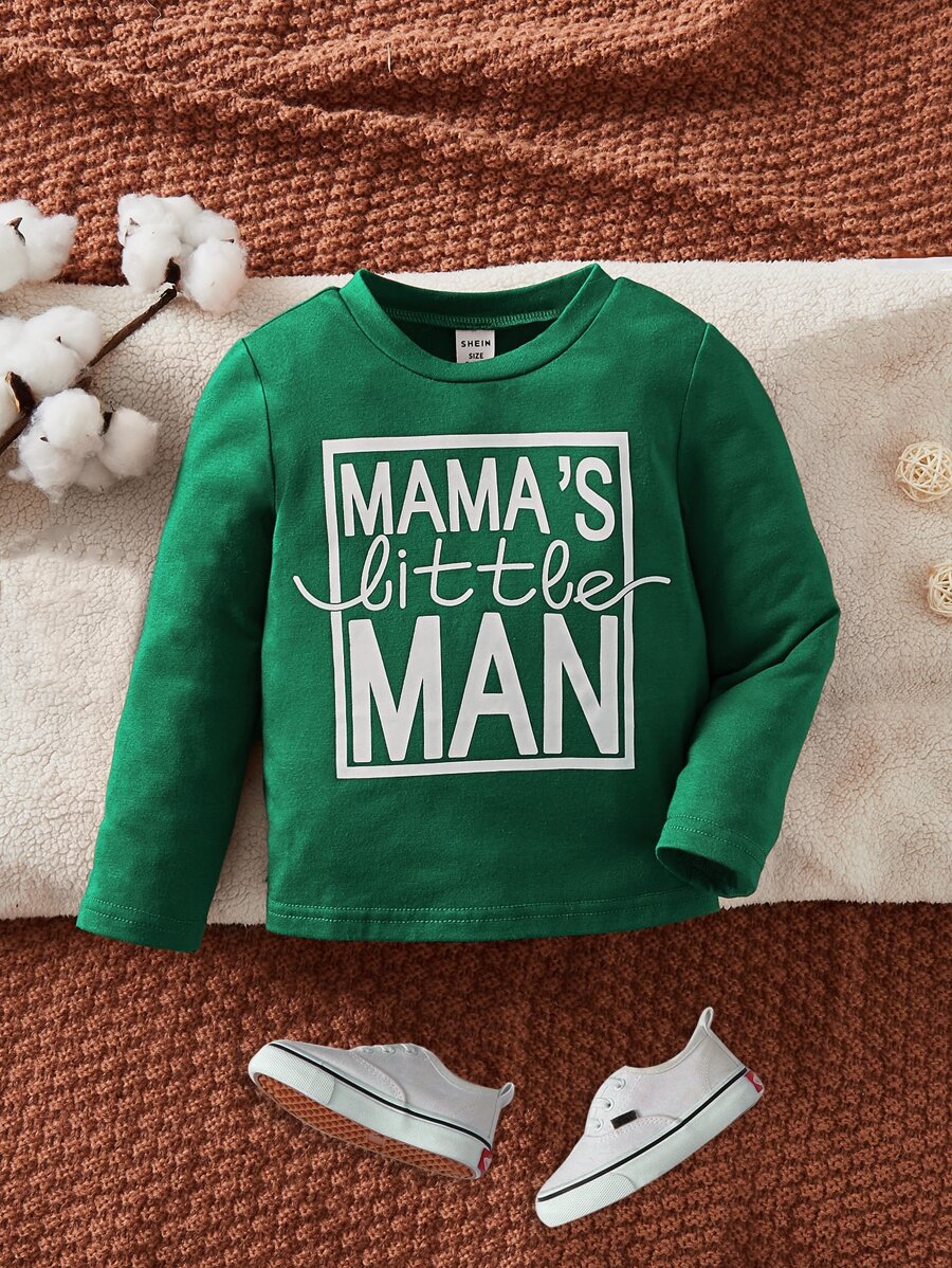 SHEIN Baby Boy Letter Graphic Tee - Dark Green - View 1