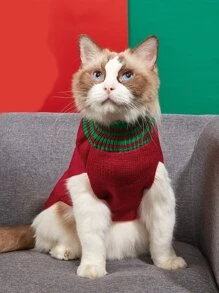 1 件红色宠物狗毛衣，适合秋冬季，圣诞节针织温暖毛绒球雪人音乐贴花，适合泰迪/金毛猎犬 - 紅色 - 查看 6