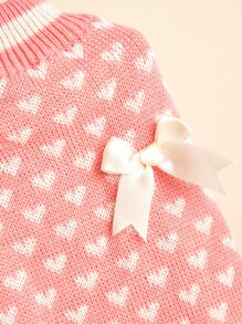 Autumn/Winter Warm Pink & Red Princess Pet Sweater, Heart & Bow Knitted Elastic Crew Neck Poodle, French Bulldog, Bichon Frise Sweater - Multicolor - View 5