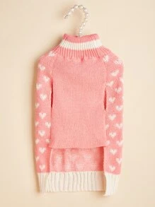 Autumn/Winter Warm Pink & Red Princess Pet Sweater, Heart & Bow Knitted Elastic Crew Neck Poodle, French Bulldog, Bichon Frise Sweater - Multicolor - View 4