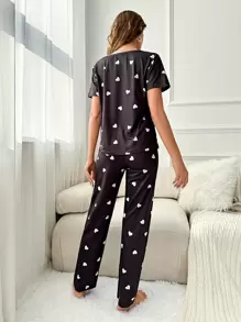 Heart Print Pyjama Set - Black - View 2
