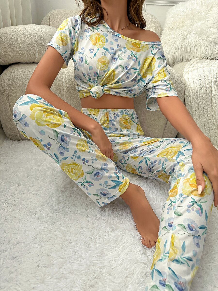 Floral Print PJ Set - Multicolor - View 1