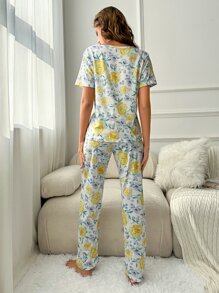 Floral Print PJ Set - Multicolor - View 2