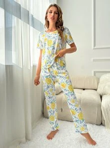 Floral Print PJ Set - Multicolor - View 5