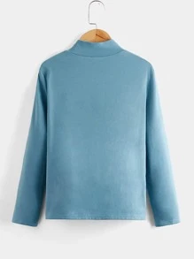 SHEIN Boys Mock Neck Patch Detail Tee - Dusty Blue - View 2