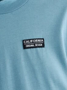 SHEIN Boys Mock Neck Patch Detail Tee - Dusty Blue - View 3