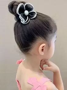 1 Dây buộc tóc hình hoa xinh xắn cỡ lớn cho bé gái, Phụ kiện tóc organza giả ngọc trai màu nâu, Thích hợp cho cuộc sống hàng ngày và đi học - màu đen - Xem 1