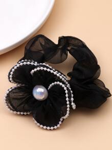 1 Dây buộc tóc hình hoa xinh xắn cỡ lớn cho bé gái, Phụ kiện tóc organza giả ngọc trai màu nâu, Thích hợp cho cuộc sống hàng ngày và đi học - màu đen - Xem 2