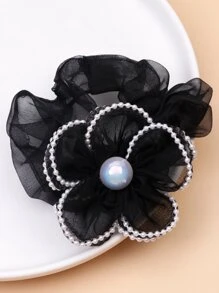 1 Dây buộc tóc hình hoa xinh xắn cỡ lớn cho bé gái, Phụ kiện tóc organza giả ngọc trai màu nâu, Thích hợp cho cuộc sống hàng ngày và đi học - màu đen - Xem 3