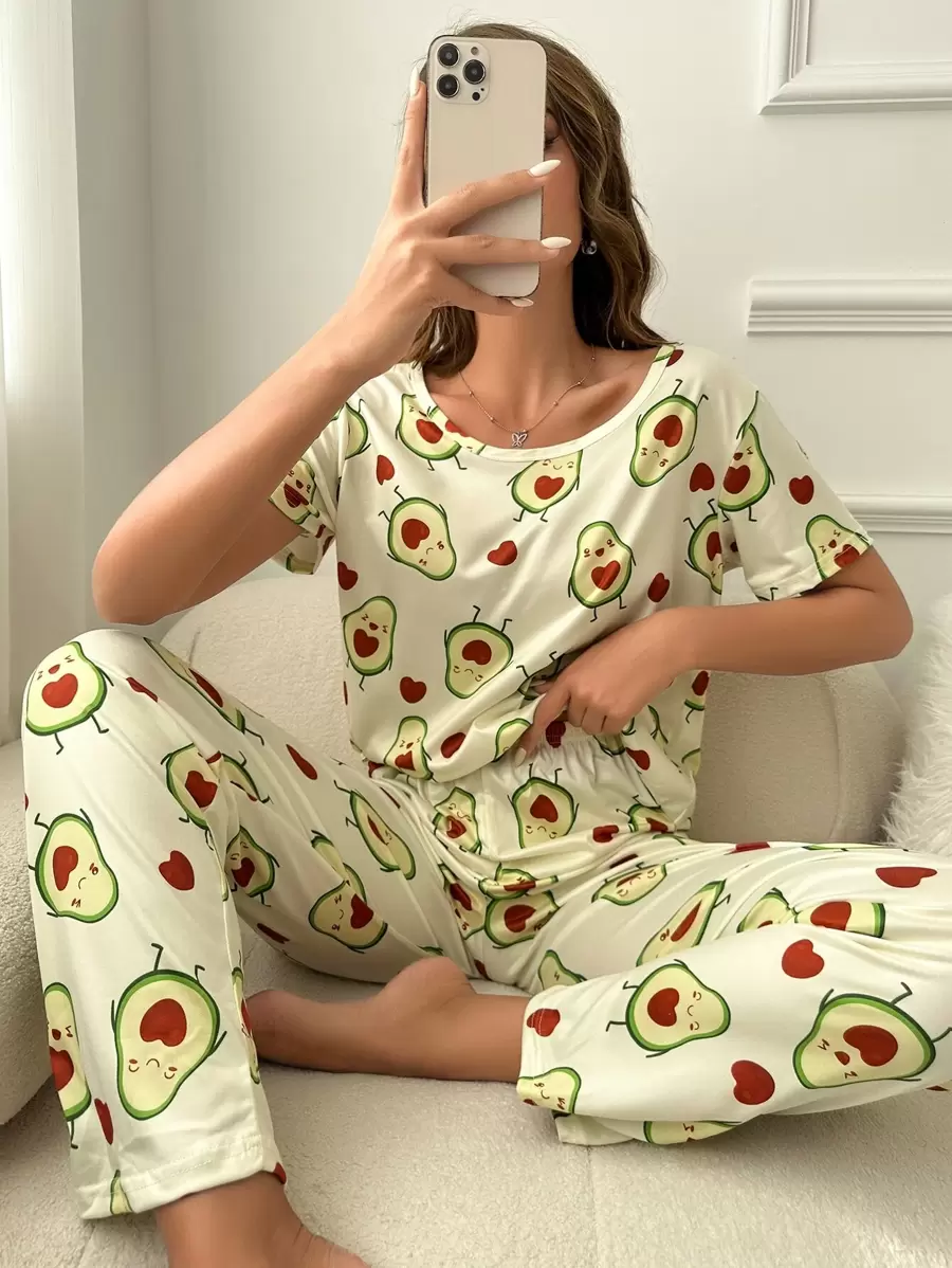 Allover Avocado Print PJ Set / Pajama Set