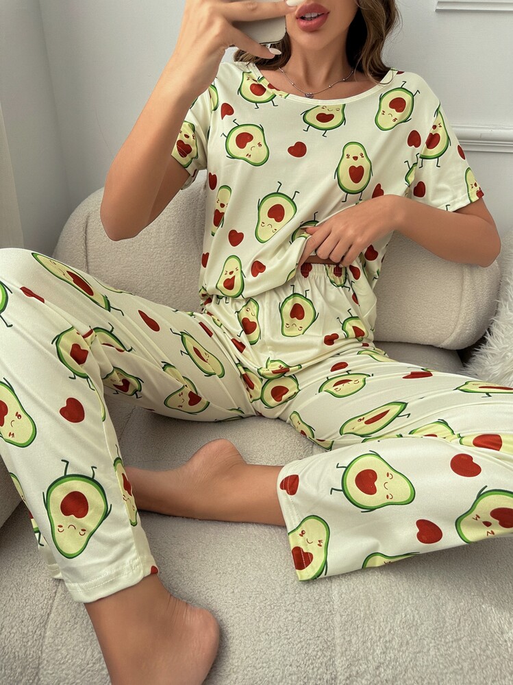 Allover Avocado Print PJ Set / Pajama Set - Multicolor - View 6