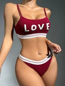 字母圖案撞色滾邊內衣套裝