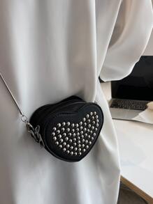 迷你铆钉装饰心形新奇包。送给女朋友和女士的最佳情人节礼物。非常适合购物、日常使用，也是送给她的完美情人节礼物，有史以来最佳情人节礼物之选，心形钱包，与情人节连衣裙完美搭配。