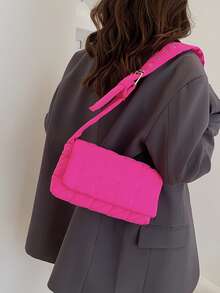 Neon Pink Quilted Flap Square Bag - Hot Pink - View 4