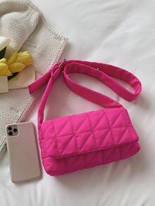 Neon Pink Quilted Flap Square Bag - Hot Pink - View 6