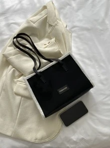 毛绒装饰字母贴片装饰方形包女士毛绒手提包，秋冬单肩包，时尚仿羔羊毛手提包，新款皮草钱包